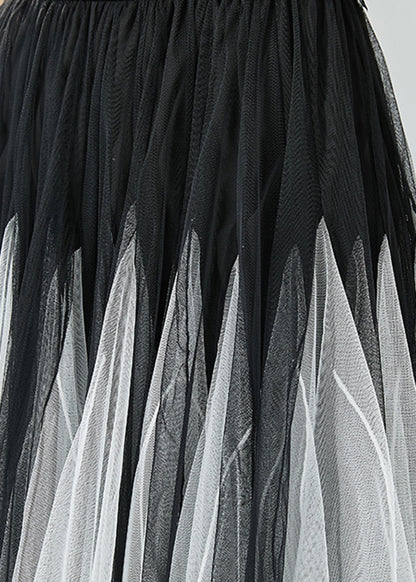 French Black White Patchwork Exra Large Hem Tulle Pleated Skirts Summer