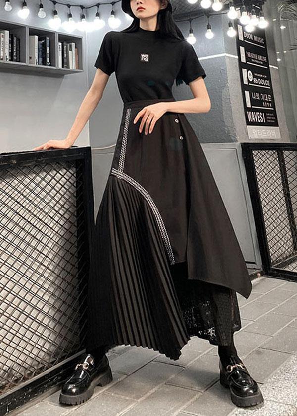 French Black Asymmetrical Besign Summer Patchwork Lace Skirts