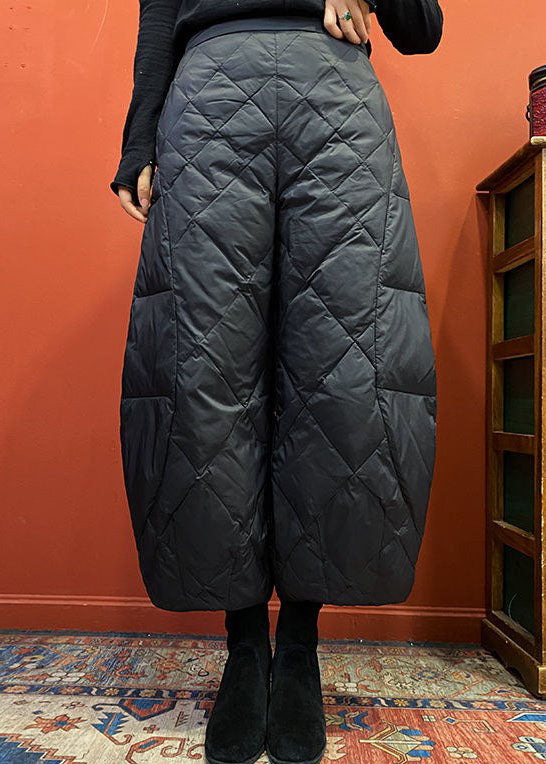 French Black Pockets Duck Down Pants Winter