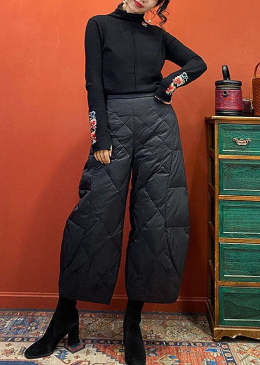 French Black Pockets Duck Down Pants Winter