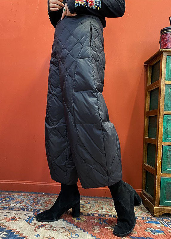 French Black Pockets Duck Down Pants Winter