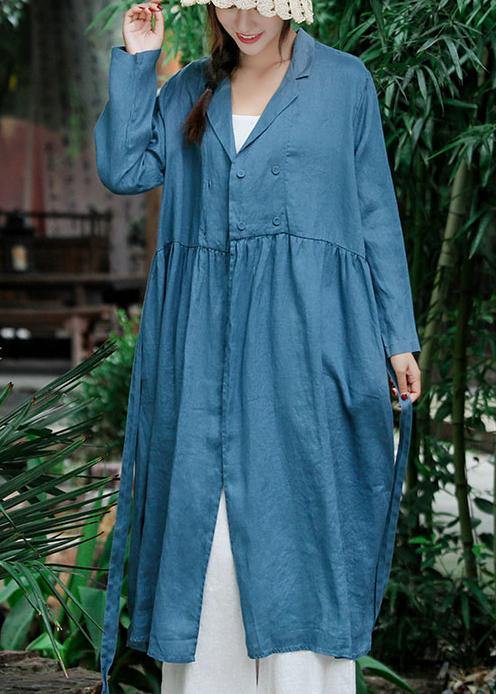 French Blue Clothes for Notched Tie Waist Robe Spring Dress