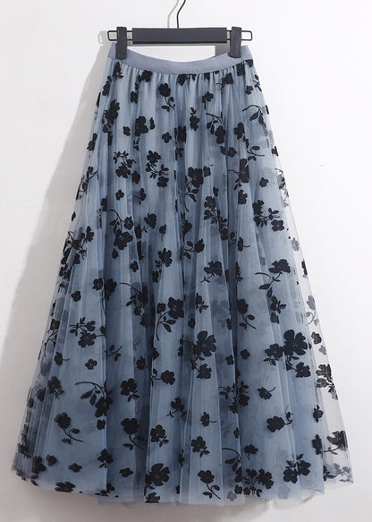 French Blue Elastic Waist Tulle Skirts Summer
