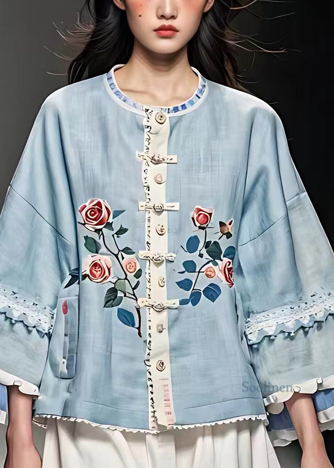 French Blue Hollow Out Button Coats Fall