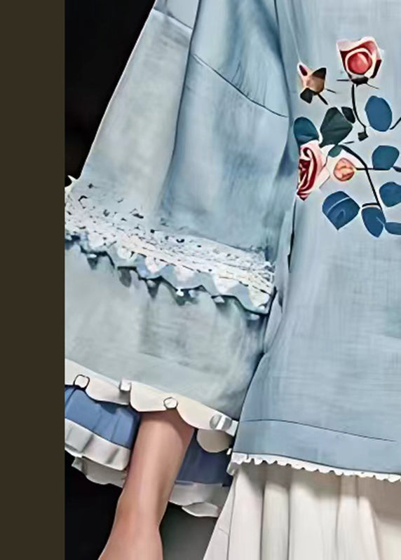 French Blue Hollow Out Button Coats Fall