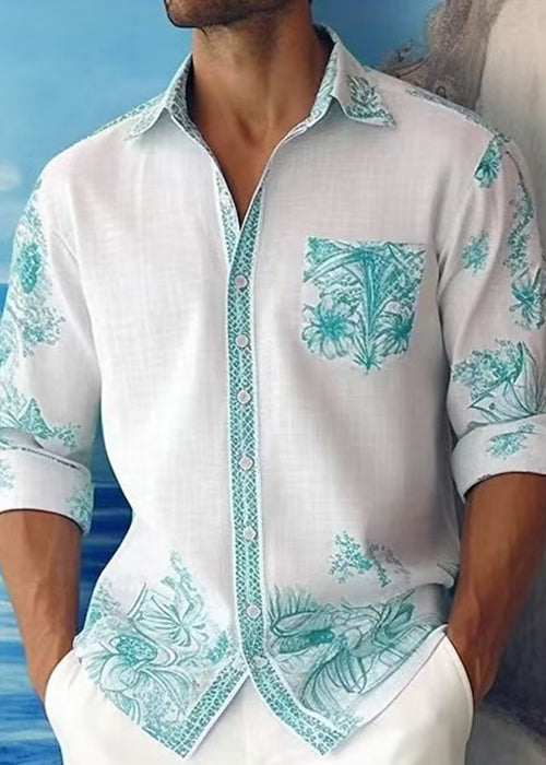 French Blue Peter Pan Collar Print Cotton Shirts Fall