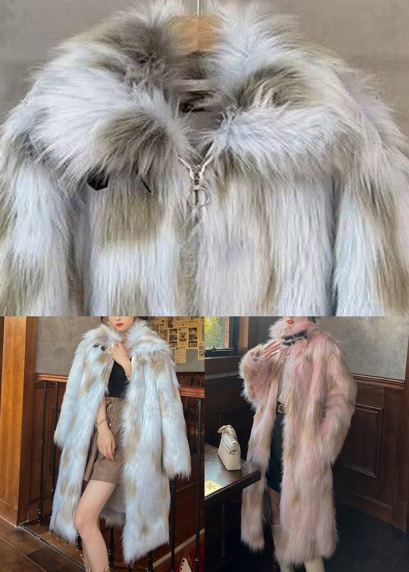 French Blue Pockets Leather and Fur Maxi Coats Spring