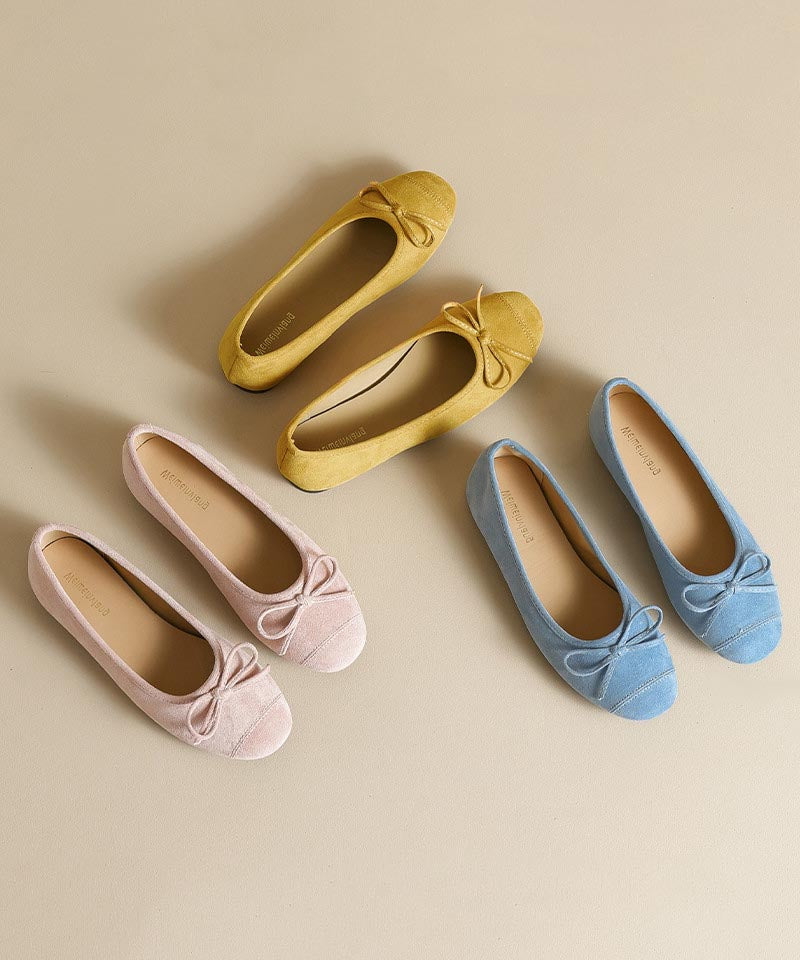 French Blue Suede Bow Splicing Comfy Penny Loafers
