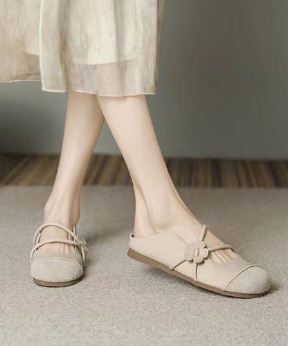 French Brown Flats Slide Sandals Hollow Out