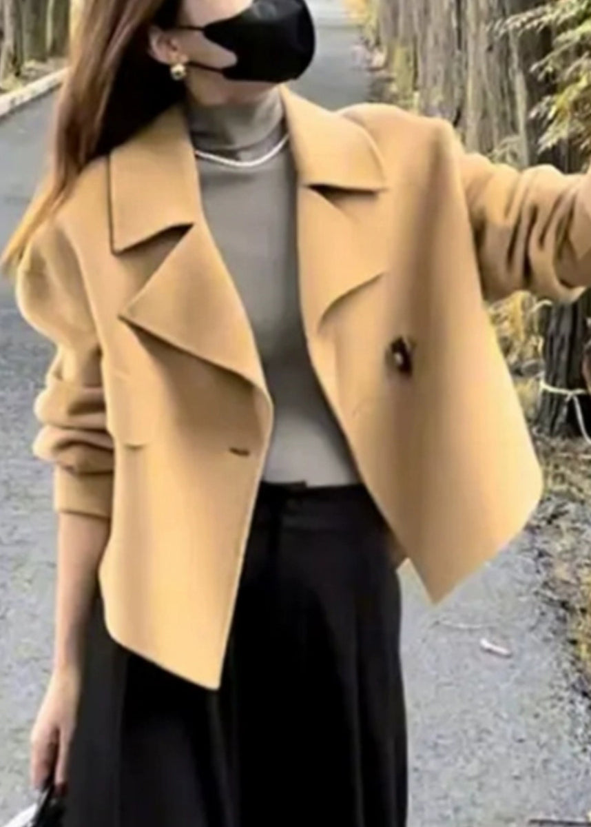 French Camel Notched Short Woolen Coat Winter