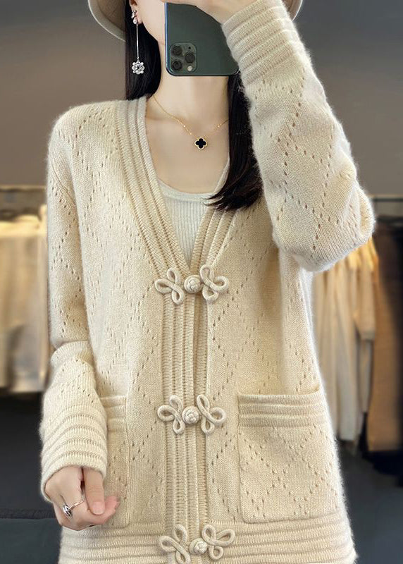 French Camel Button Pockets Wool Coat Spring