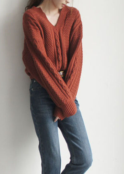French Caramel V Neck Retro Knit Top Winter