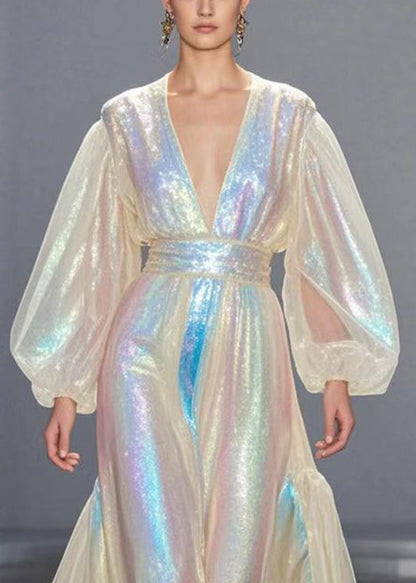 French Champagne Cinched Exra Large Hem Full Dress Spring