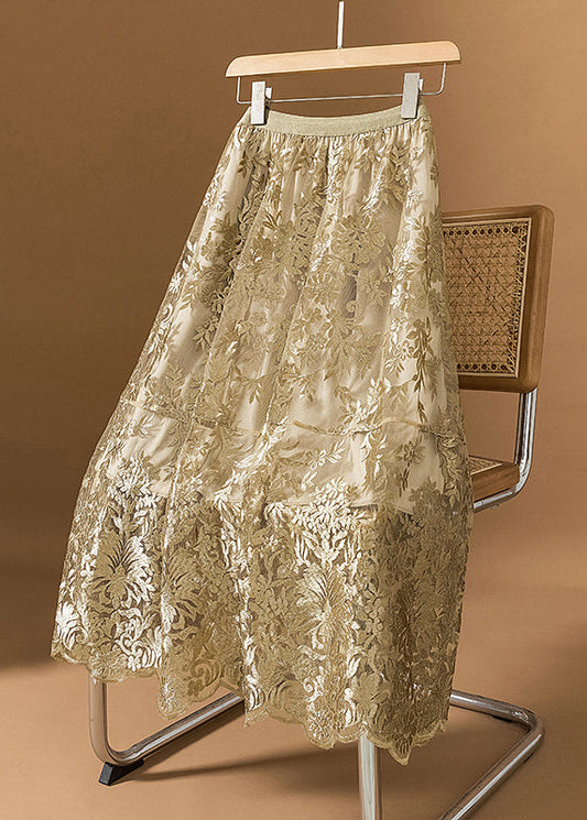 French Champagne Embroidered Lace a Line Skirts Fall