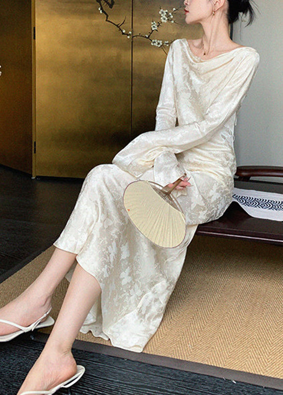 French Champagne Print Flattering Maxi Dress Spring