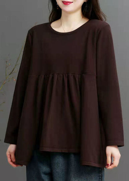 French Chocolate O-neck Asymmetrical Design Fall Knit Sweater