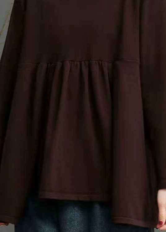 French Chocolate O-neck Asymmetrical Design Fall Knit Sweater