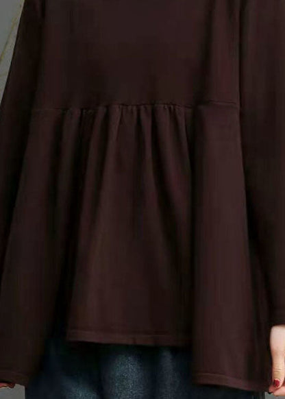 French Chocolate O-neck Asymmetrical Design Fall Knit Sweater
