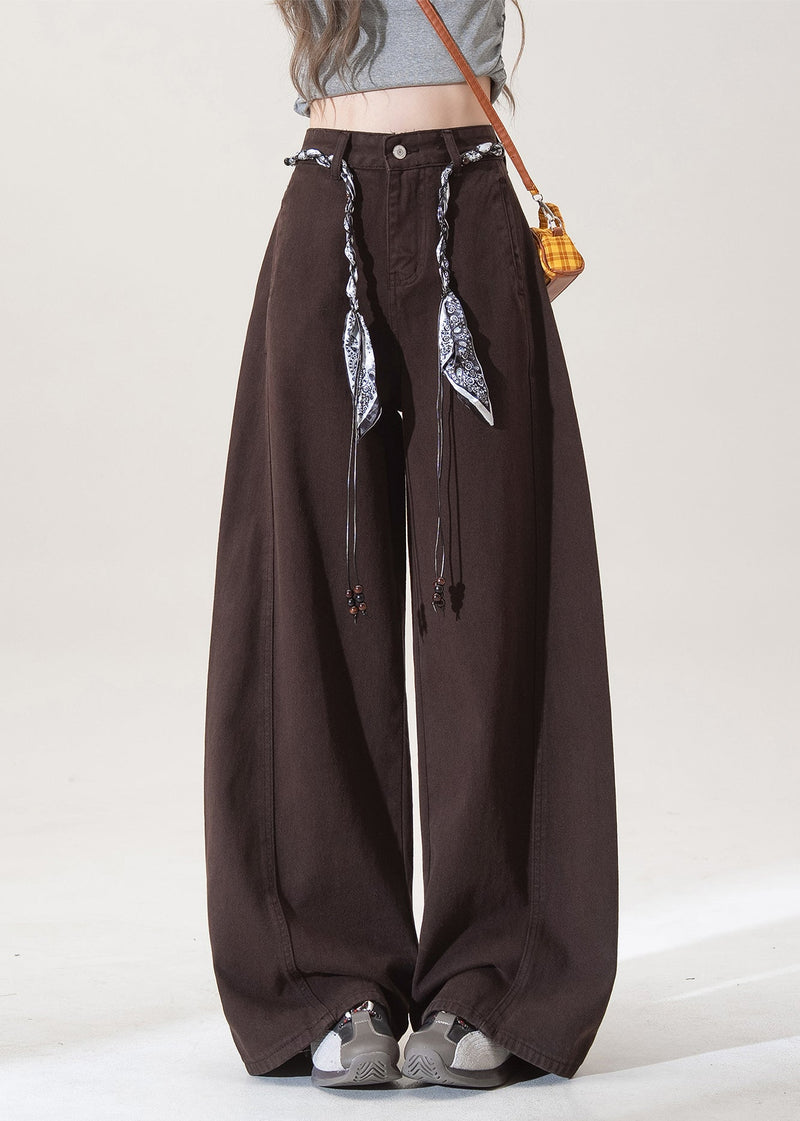 French Chocolate Pockets High Waist Denim Straight Pants Spring