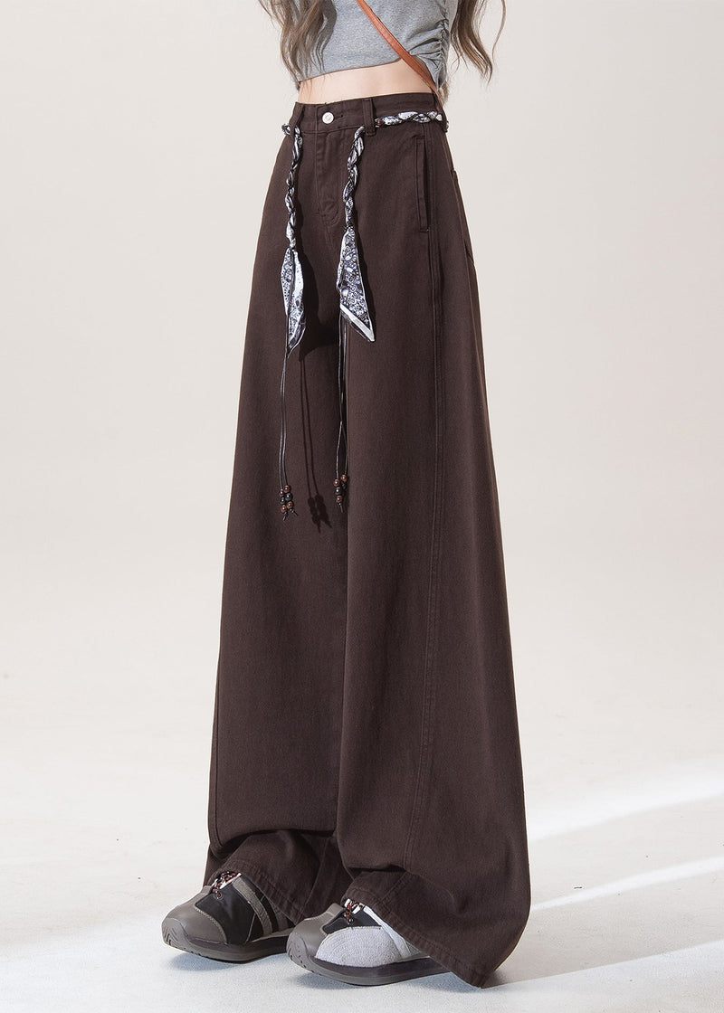 French Chocolate Pockets High Waist Denim Straight Pants Spring