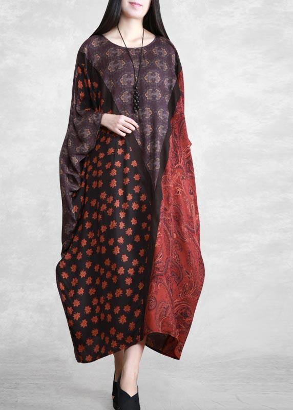 French Chocolate Print Clothes O Neck Patchwork Spring Dresses