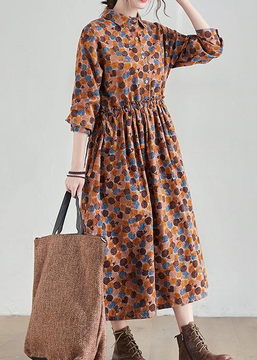 French Chocolate Print Long Lapel Cinched Traveling Spring Dresses