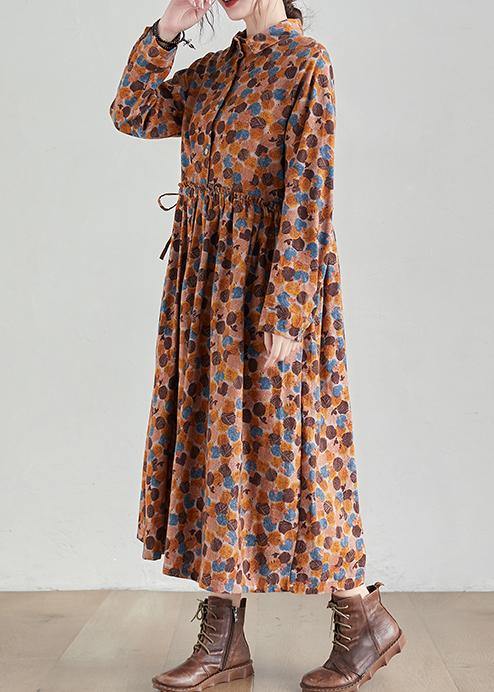 French Chocolate Print Long Lapel Cinched Traveling Spring Dresses