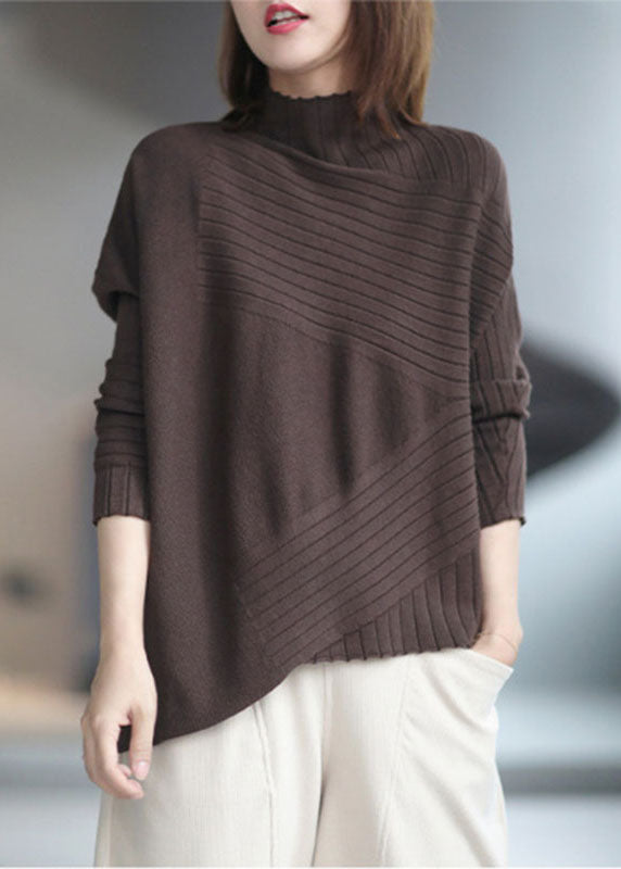 French Chocolate Asymmetrical Design Thick Fall Sweater