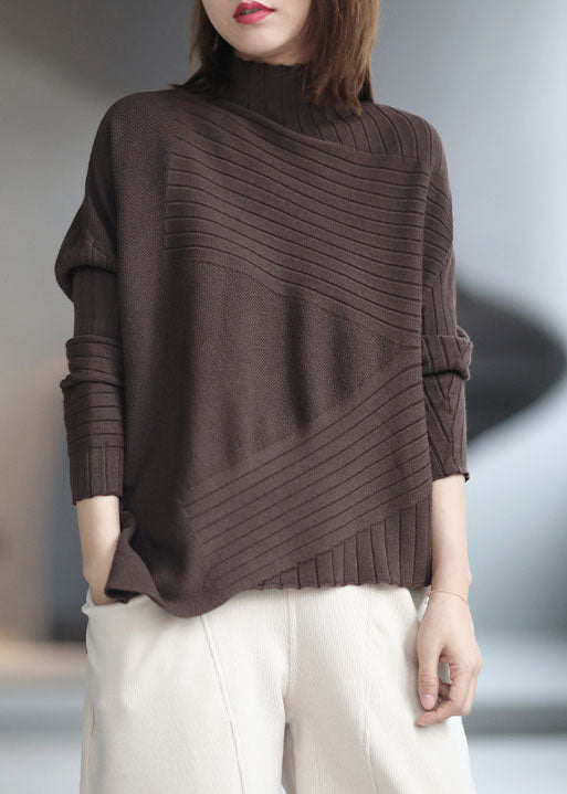 French Chocolate Asymmetrical Design Thick Fall Sweater