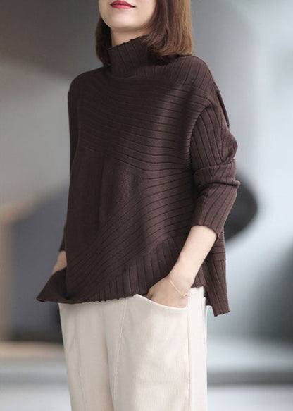 French Chocolate Asymmetrical Design Thick Fall Sweater
