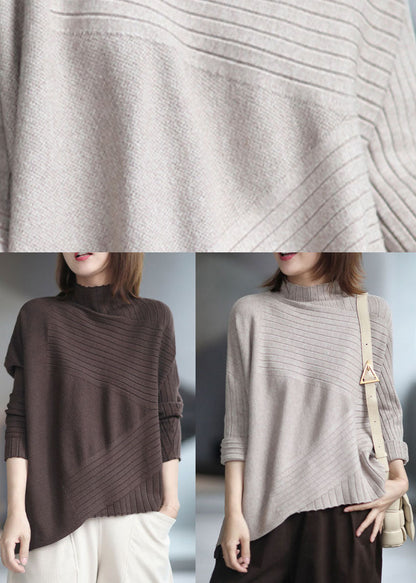 French Chocolate Asymmetrical Design Thick Fall Sweater