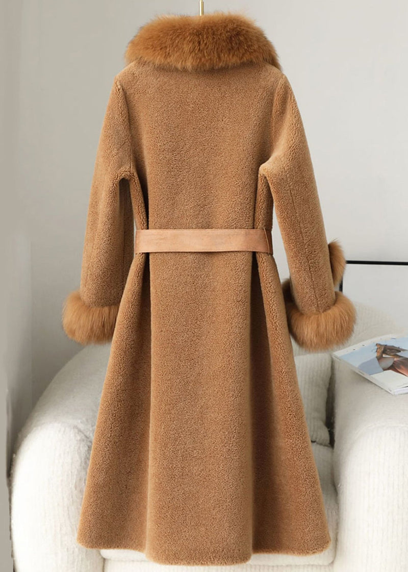 French Coffee Button Pockets Patchwork Woolen Coats Winter