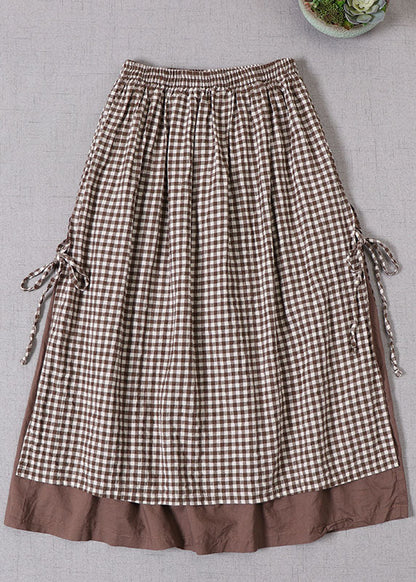 French Black Plaid Side Open Tie Skirt Spring