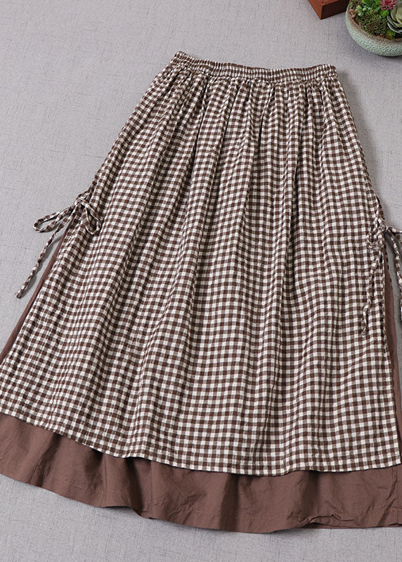French Red Plaid Side Open Tie Skirt Spring