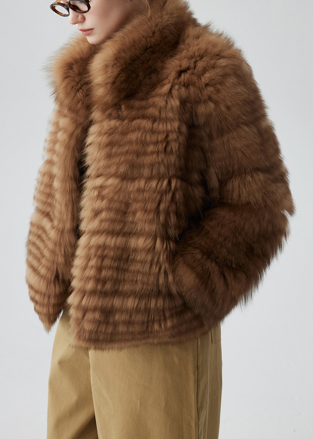 French Coffee Stand Collar Pockets Leather and Fur Coats Winter