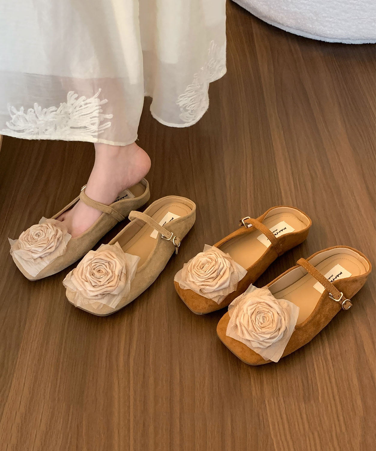 French Comfy Splicing Brown Suede Slide Sandals