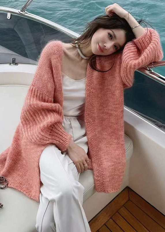 French Cozy Pomelo Red Woolen Cardigans Fall
