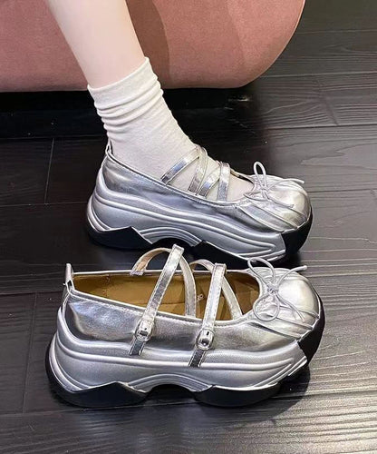French Platform Shoes With Butterfly Cross Buckle