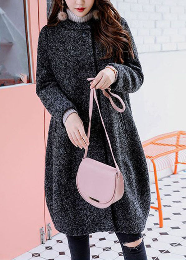 French Dark Grey O-neck Oversized Woolen Coat Outwear Winter