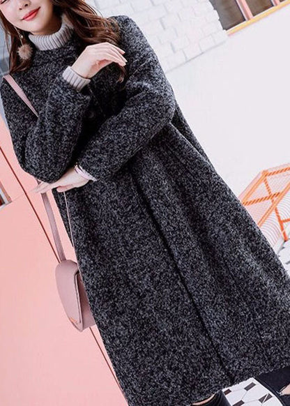 French Dark Grey O-neck Oversized Woolen Coat Outwear Winter
