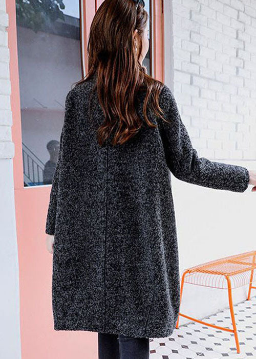 French Dark Grey O-neck Oversized Woolen Coat Outwear Winter
