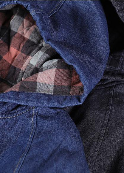 French Denim Blue Clothes for Hooded Pockets Oversized Spring Tops