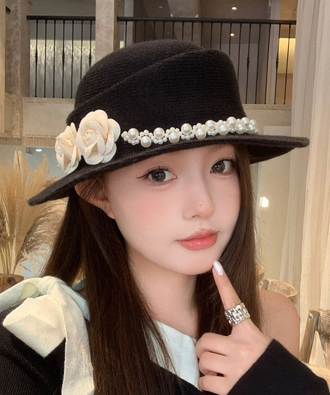 French Black Pearl Woolen Cloche Hat