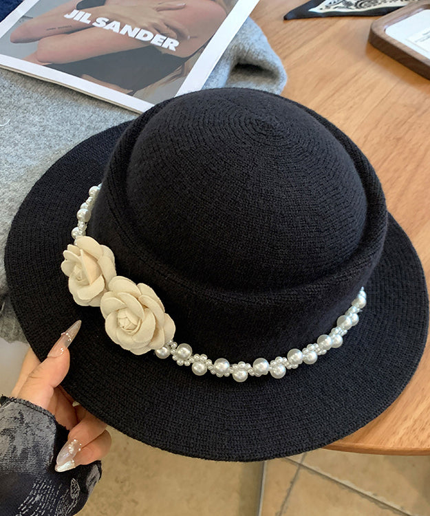 French Black Pearl Woolen Cloche Hat