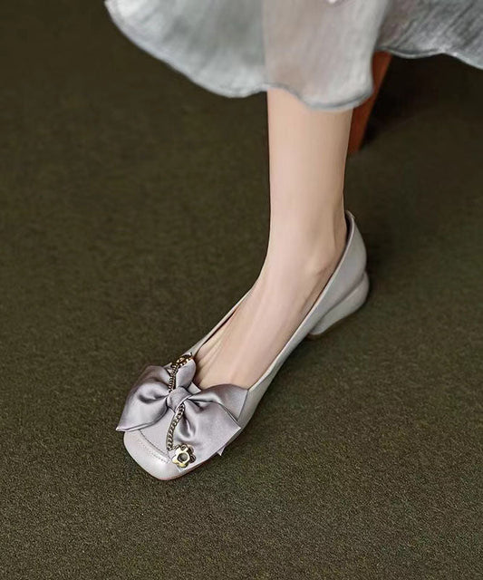 French Grey Bow Splicing Penny Loafers