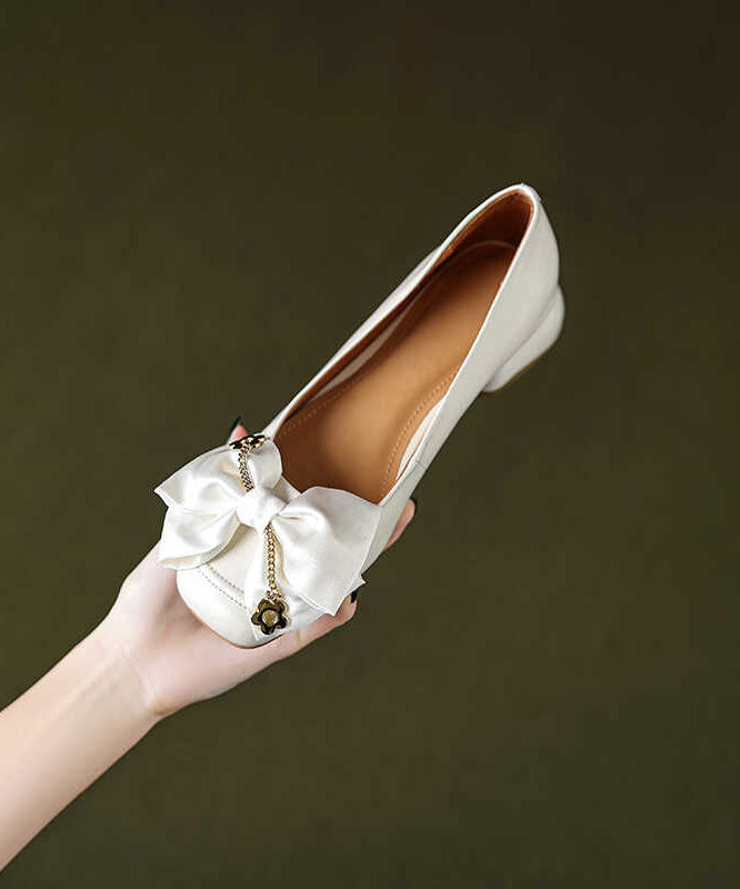 French Grey Bow Splicing Penny Loafers