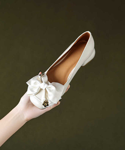 French Grey Bow Splicing Penny Loafers
