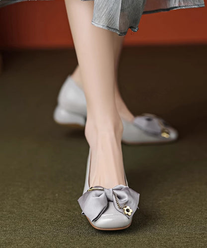 French Grey Bow Splicing Penny Loafers