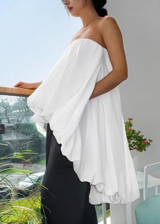 French White Low High Design Strapless Short Dress Summer