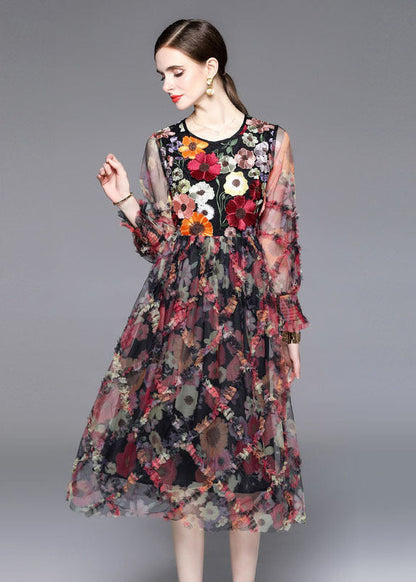 French Embroideried Ruffled Patchwork Tulle Dresses Summer